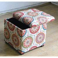 Storage Cube Ottoman from Wayfair Canada Recognized by the round medallion motif, suzani is generally a large-scale pattern with rich, bold colours. The delicate designs embroidered within the medallion on this storage ottoman create a layered look that adds texture. Popular design motifs include sun and moon disks, flowers (especially tulips, carnations, and irises), leaves and vines, fruits (especially pomegranates), and occasionally fish and birds.