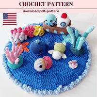 This listing is for the PDF of a crochet pattern to make your own Sea animals play set, it is not an actual, finished crocheted animals. Crochet sea animals play set Crochet Pattern in English. Create your own sea world based on the pattern. The crochet pattern is easy to follow with many step-by-step photos. This is a perfect gift for anytime! Here's what you'll need:  Catania Originals Yarn, Schachenmayr Bravo Quick&Easy Yarn 2,5 mm and 4,5 mm crochet hook 6mm, 7mm, and 9mm safety eyes polyest