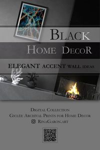 Black home decor ideas for elegant interior design. Black art prints aesthetic. Stylish modern black art prints for home decor, for the living room, bedroom, kitchen, dining room, library and other room design. Museum quality prints by artist Rina Garon are available to collectors from all over the world. Small limited editions.