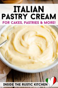 How to make Italian Pastry Cream (Crema Pasticcera) from scratch in only 10 minutes. This smooth and creamy vanilla pastry cream can be used for so many delicious desserts from Italian doughnuts, pastries, cakes or tarts, the list is endless! #pastry #custard #dessert #Italianrecipes