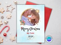 Personalized Merry Christmas Card for Him Her Printable Custom Romantic Photo Card Template Edit in Canva Last Minute Instant Download