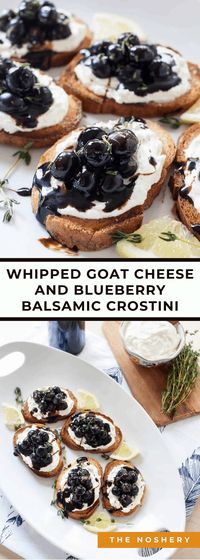 Blueberries, whipped goat cheese, and balsamic reduction make a simple and elegant crostini, the perfect appetizer for your next fabulous party.