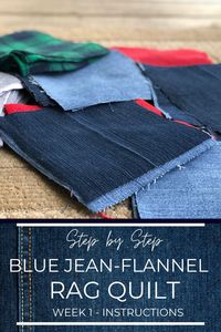 If you have old blue jeans, flannel shirts or pants, and a sewing machine, you’re on your way to the coziest blanket you can imagine! Here is the first step to help you get started making a blue jean flannel rag quilt! #bluejeanquilt #denimquilt #ragquilt