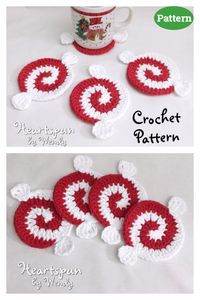 Christmas Peppermint Candy Pinwheel Coaster Crochet Pattern