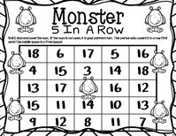 Monster Math Center Dice Games for K-2nd, Special Education & Home Schooled Children.  Resource includes Monster:  Roll & Cover; 5 In a Row Two and Three Addend Addition Games; & Roll and Bump Two and Three Addend Addition Games. Black and white worksheets are included for each game. Kids have some monster themed fun while learning math skills!  #monster #addition  #subtraction