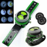 Ben 10 alien force omnitrix illuminator toy watch. Just inserts the card and press the side-button to see the image. Includes 3 cards and each card has 10 image effects. Can rotate the watch to select your favorite cartoon characters. Size: one size.  Color: Metal Type.  Gender: unisex.  Age Group: kids.