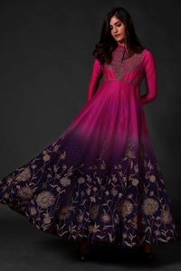 Buy Rohit Bal Blue Cotton Chanderi Silk Anarkali Set Online | Aza Fashions