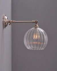 Clear Ribbed Glass Globe Wall Light - Adjustable - Hereford (industrial vintage designer retro style)