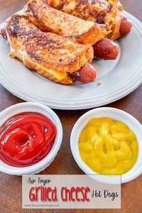 These Air Fryer Grilled Cheese Hot Dogs are pretty popular with the kids. A great afternoon snack or fun weekend treat, and even lots of picky eaters love them too! A fun combination of two popular kids favorites - my grandson loves them and I hope your kids love them too!