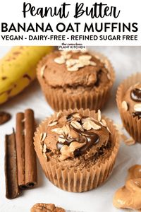 These Peanut Butter Banana Oatmeal Muffins are easy blender breakfast muffins made with wholesome ingredients, no eggs, no dairy and no added sugar needed