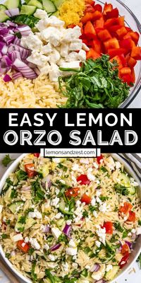 Simple to prep and so flavorful, this Lemon Orzo Salad is so quick to toss together and a perfect side dish for any meal. Loaded with fresh herbs, cucumbers, peppers and lots of feta. Lemon zest and juice give the salad a vibrant and fresh flavor everyone will love!