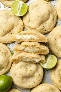 These key lime cookies have a zesty lime cheesecake filling! Each buttery cookie is infused with key lime zest and juice, and then stuffed with velvety key lime cheesecake. It’s just like having a slice of key lime pie - but in a cookie!