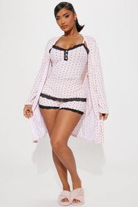 Available In Pink/combo. PJ Robe Set Cami Top Lace Trim Detail Adjustable Straps Button Front Matching Short Robe With Kimono Sleeves Waist Tie Final Sale Disclaimer: Print Placement May Vary 97% Polyester 3% Spandex Imported | Sleep Tight PJ Robe Set in Pink size XL by Fashion Nova