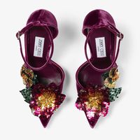 Italian-Crafted In Plush, Berry Velvet, The Azara Is A Standout Pump In A Classic Silhouette. It’S Pointed-Toe Is Accentuated By Cut-Out Panels. Sequined Flowers Embellish The Front Of The Shoe In A Distinctive Applique Design. It Is Complemented By An Adjustable Ankle Strap And Slim Curved Heel.