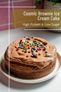 Easy, soft and moist cosmic brownie cake made using Halo Top ice cream! The perfect small cake, low sugar recipe you have to try!