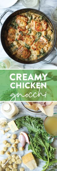 Creamy Chicken and Gnocchi - Soft-pillowy gnocchi, a garlicky cream sauce, tender, juicy chicken thighs, and sneaked-in kale? Yes, 1,000% yes.