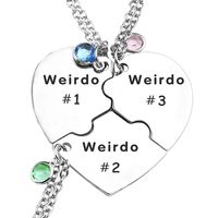 PRICES MAY VARY. Unique Trio Necklace Set: Embrace the quirkiness with our Weirdo 1, Weirdo 2, Weirdo 3 Necklace Heart BFF Set! Crafted from high-quality stainless steel, these three necklaces come together to form a heart, symbolizing the unbreakable bond of friendship. Perfect for best friends, sisters, or any trio of kindred spirits. Heartfelt Friendship Jewelry: Express your unique connection with this special BFF necklace set. Each necklace is engraved with "Weirdo 1," "Weirdo 2," or "Weird