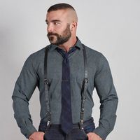 Black Buckle Leather Suspenders