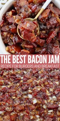 Make your tastebuds dance with this mouthwatering Bacon Jam recipe! Sweet, salty and so delicious this jam is great on everything from breakfast, to burgers, to cheese boards. It's easy to make on the stovetop and guaranteed to be a hit with all of the bacon lovers in your life!