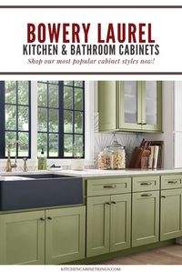 Bowery Laurel is a door style which features assembled bathroom cabinets. A bold, seagrass green. A showcase of any unique, personal style, this finish will brighten and energize upon first glance.