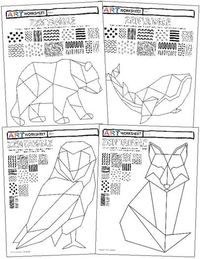 Art Geometric Pattern Texture Zentangle Drawing Whale Fox Bear Owl Worksheet