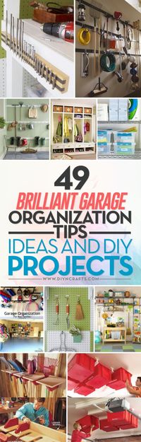 49 Brilliant Garage Organization Tips, Ideas, and DIY Projects - Garage organization is not difficult nor is it expensive. It is however, essential if you want a clean space where everything is relatively easy to find. Whether you have a large garage or just a small space, there are many things that you can do to utilize that space and give yourself a bit of additional storage without taking up the area that you need for cars and other items. #organizing #garage #clutter #diy