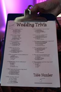 Inverness Golf Club Wedding Trivia Game