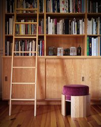 Seen here in oiled oak with a proud velvet cushion rising from the base. The gently faceted frame embraces the upholstery, creating a deco inspired silhouette. The open facets on one side of the stool lift and visually suspend the seat in a sculptural play on negative space. All upholstery is provided by the customer at 1 yard per stool. The Bastet Stool is suitable for either commercial or residential projects. Please refer to the Materials Catalogue for all available finish options.