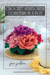 Crochet Sunflower Coasters In A Pot