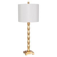 Bring the beauty of bamboo indoors with this Large Bamboo Table Lamp from Threshold™. This freestanding table lamp makes a welcoming addition to your indoor lighting. It features realistic bamboo details in a bright gold finish for a glamorous vibe. The white drum shade offers a fresh modern look and diffuses light with a warm glow, while the simple on/off switch allows for easy operation. Display it on your entryway console or side table in your living room for an effective lighting impact. Thr