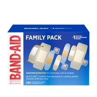 Covered wounds heal faster than if left uncovered. Try Band-Aid Brand Adhesive Bandages from the #1 doctor recommended bandage brand. The Band-Aid Brand Adhesive Bandage Family Variety Pack contains assorted sizes of sheer and clear adhesive bandages. These sterile bandages feature a Quilt-Aid Comfort Pad designed to cushion painful wounds while you heal and Tri-Ply backing with unique adhesive staying power. The backing of the flexible bandages is designed with Microvent Technology for superior