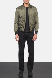 The banded collar with suede trims and waist pockets are the highlight of this bomber jacket for men.