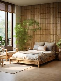 Foster a connection to nature with bamboo interior elements such as bamboo blinds, shades, and curtains, allowing natural light to filter through while adding a touch of organic beauty to your space. See more on Nymphs Interior Blog.