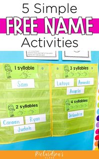 This FREE printable set has 5 great name activities perfect for preschool, kindergarten, and first grade students. Use them in literacy stations or word work while helping build a classroom community. Super simple to set up and use! #LiteracyStations #Freebie #Kindergarten #MrsRichardsonsClass