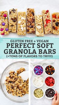 These homemade soft granola bars are loaded with goodies and naturally sweetened. A perfect healthy snack or school lunch idea! (Naturally sweetened, gluten free, vegan friendly.) // Gluten Free Granola Bars // Healthy Granola Bar Recipe // Homemade Granola Bars // After School Snack // Chewy Granola Bars // Healthy Snack // #glutenfree #dairyfree #granolabars #healthysnack #snack #schoollunch