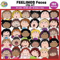 192 feelings clipart images, emotions clipart, full color faces with different emotions