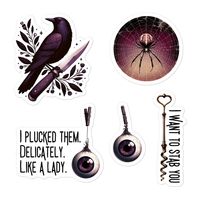 Butcher & Blackbird | I plucked them. delicately. Like a lady, blackbird and knife tattoo image, orb weaver Bubble-free stickers