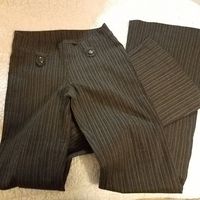 Dress, Slacks, Pants Juniors Long Pinstriped Black & Gray Bellbottom Leg Bottom Is About 11" Wide. Size Small. Pull On Super Stretchy. Waist Is About 12" Across The Front. Inseam Is About 33" Long. Crotch To Top Waist Is About 8" Long. Brand New With Out Tags.