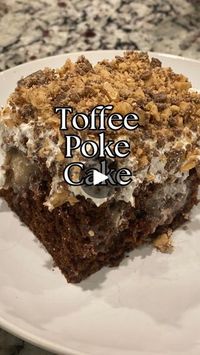 40K views · 1.7K reactions | This Toffee Poke Cake is a rich and indulgent dessert that my family loves to request for their birthdays! It’s made with a boxed chocolate cake, sweetened condensed milk, caramel sauce, and topped with Cool Whip and toffee bits. The perfect treat for any celebration!

Ingredients:

	•	1 box chocolate cake mix (+ ingredients called for on the package)
	•	1 (14 oz) can sweetened condensed milk
	•	1 (14 oz) jar caramel sauce (homemade or store-bought)
	•	1 (8 oz) container Cool Whip
	•	1 cup toffee bits

Instructions:

	1.	Bake the Cake:
Prepare the chocolate cake mix according to the package directions in a 9x13-inch pan. Let the cake cool completely.
	2.	Poke the Cake:
Using a chopstick or the handle of a round spoon, poke about 50 holes all over the cooled cak