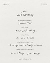 Set a positive tone for your week with these Monday journaling prompts. Choose a word to guide you, focus on what you'll stop and start, and forgive yourself for past setbacks. Prioritize self-care through meditation and journaling, and commit to making this week productive and fulfilling. #Journaling #MondayMotivation #SelfCare #PersonalGrowth #Mindfulness #Productivity