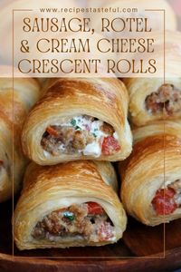 Buttery crescent rolls filled with a creamy mixture of sausage, Rotel, herbs, and cream cheese. Perfect for game day or any gathering!