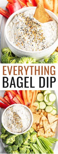 This three ingredient everything bagel dip is the perfect appetizer to serve with fresh veggies, chips or crackers. It's gluten-free, low carb and vegan, but can easily be made with dairy products if desired.