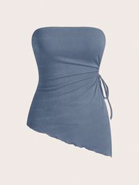 Dusty Blue Casual Collar Sleeveless Knitted Fabric Plain  Embellished Medium Stretch  Women Clothing