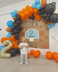 Custom birthday banner for a born 2 ball party🏀🏀 #brownpaperbanner #born2ballparty #2yearoldparty