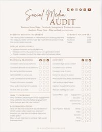 A social media audit is a comprehensive review of a brand's or individual's social media presence, performance, and strategy across various platforms. It involves analyzing various aspects of social media accounts to assess their effectiveness, identify areas for improvement, and ensure alignment with overall business or personal goals. Here's a template