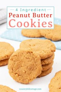 4 ingredient Peanut Butter Cookies Recipe (gluten free + dairy free)