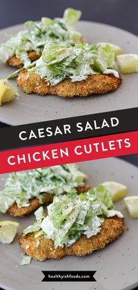 These Caesar salad chicken cutlets are easy to make and even more fun to eat! Loaded with protein, this delicious combination is perfect for lunch or dinner. The air fryer chicken cutlets are great for meal prep too.