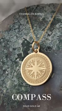 14K Solid Gold Compass Necklace, Compass jewelry, compass charm, personalized compass, custom pendant, traveler gift The diameter of the pendant is 0,65 Inch (16,5mm) Both Pendant and Chain are 14k Solid Gold Pendant thickness : 0.5mm Inner diameter of jump ring : 4mm ♥ Material of pendant and chain: Solid Gold k14 ♥ Packaging: All of our jewelry are beautifully boxed and ready for gifting ♥ Colors: Gold, White gold, Rose gold