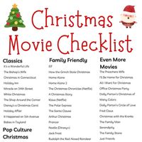 "Get Ready for Christmas with this printable Christmas Movie Checklist! Christmas movies are a GREAT WAY to get the entire family (& your friends) into the holiday spirit! This is a digital file. You can choose to read it from your phone, computer, tablet, or print it. WHAT YOU'LL RECEIVE... 1 Page Checklist of the Christmas Movies This is a digital product. Nothing physical will ship.  Since these are digital files, we cannot offer a refund. You will receive the files after you click Place Order Now! Checklist size: - Letter Size 8.5 X 11\" (1 per sheet) HOW DO I PRINT? You may print this with a home printer or take the file to an office store to be printed and bound. HOW TO ORDER 1. Check out 2. Within minutes of purchasing, Etsy will send you a link to download via email. You can also d