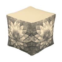 Antique Golden Mandala Art Textured Flower Pouf